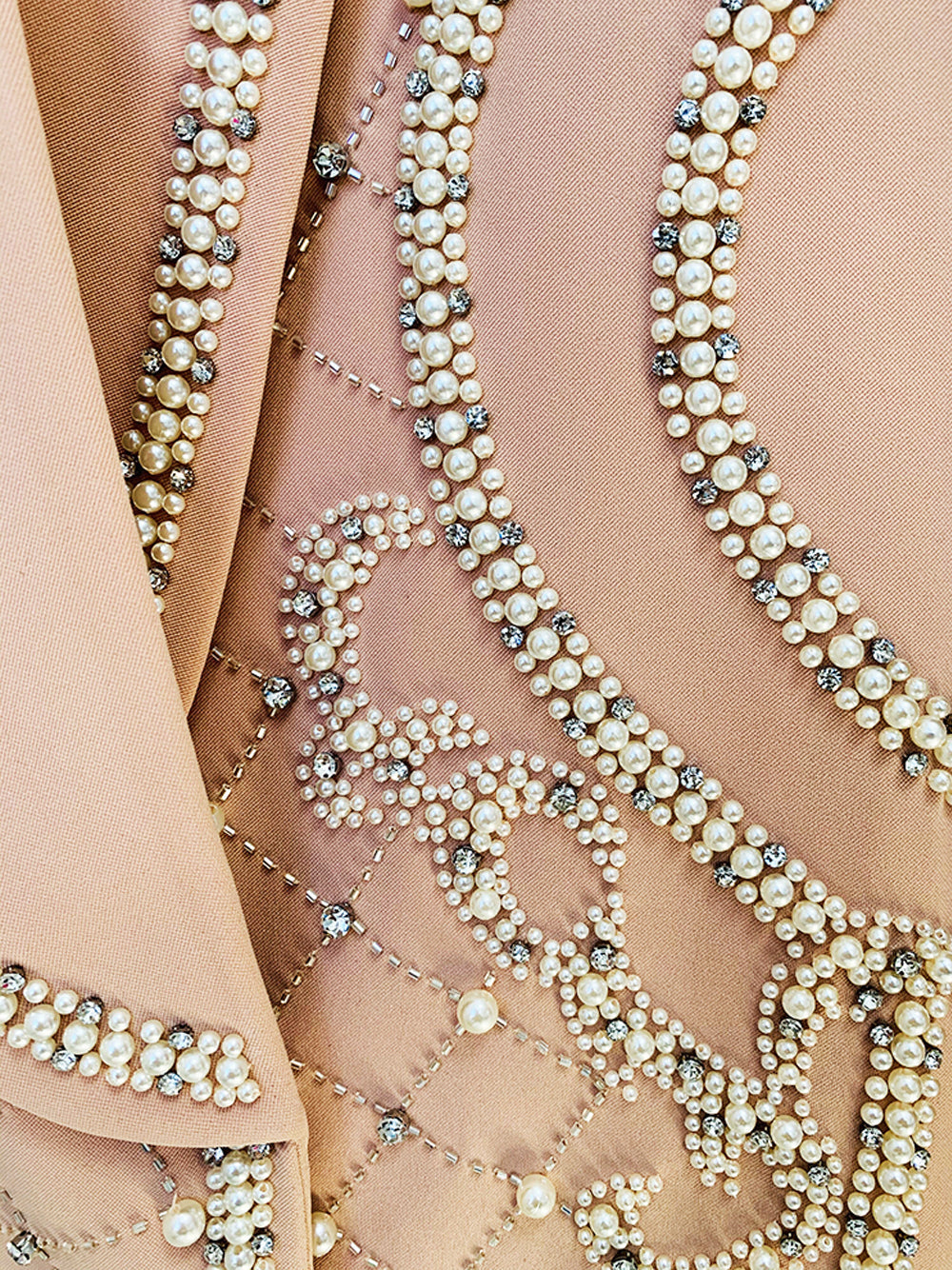 Nude Shawl Lapel Pearl Rhinestone Embellished Blazer Mini Dress 11