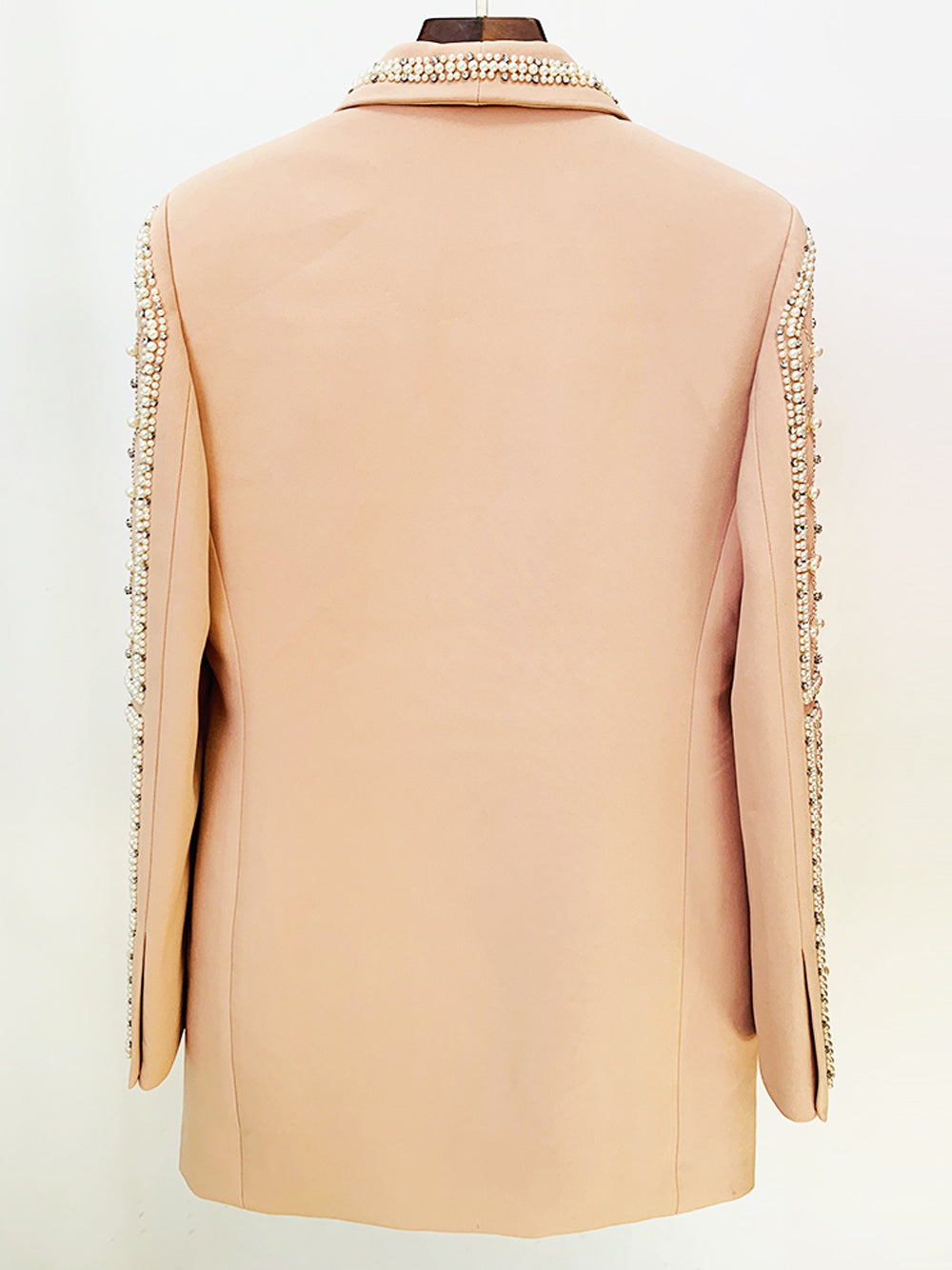 Nude Shawl Lapel Pearl Rhinestone Embellished Blazer Mini Dress 6