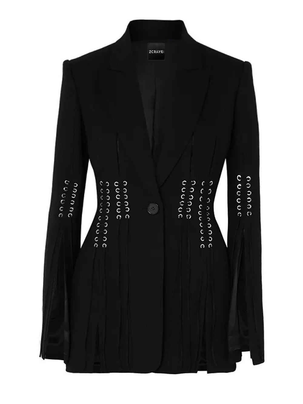 Lapel Collar Lace-Up Corset Waist Split Sleeve Blazer 4