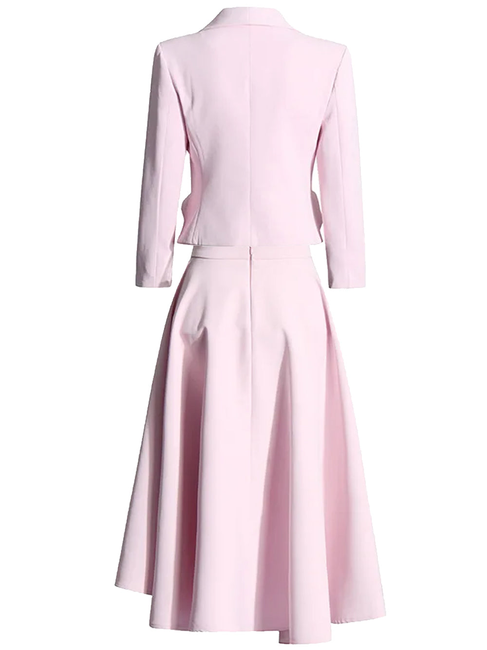 Pink Shawl Lapel Rosette Cropped Blazer Midi Skirt Set