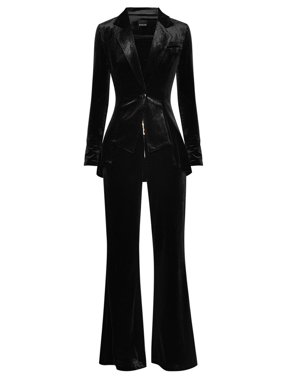 Black Notch Lapel Single Button Velvet Blazer and Pants Set 6