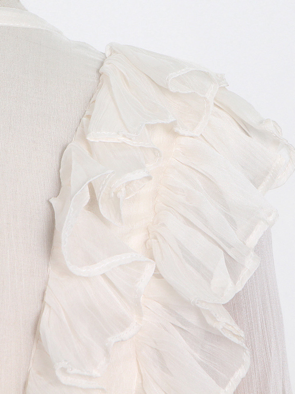 Beige V-Neck Tie Front Ruffle Tiered Sheer Chiffon Mini Dress
