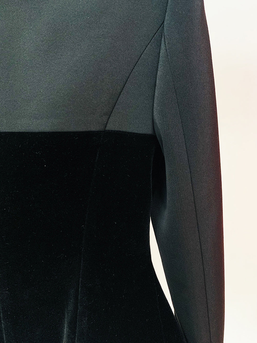 Black Velvet Panel Bustier Cut Structured Shoulder Fitted Blazer 6