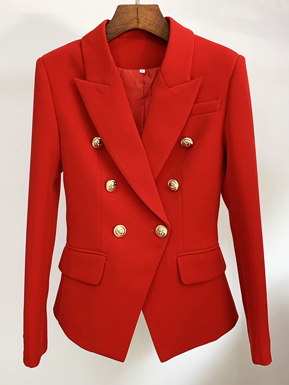 Red Peak Lapel Double Breasted Gold Button Tailored Blazer