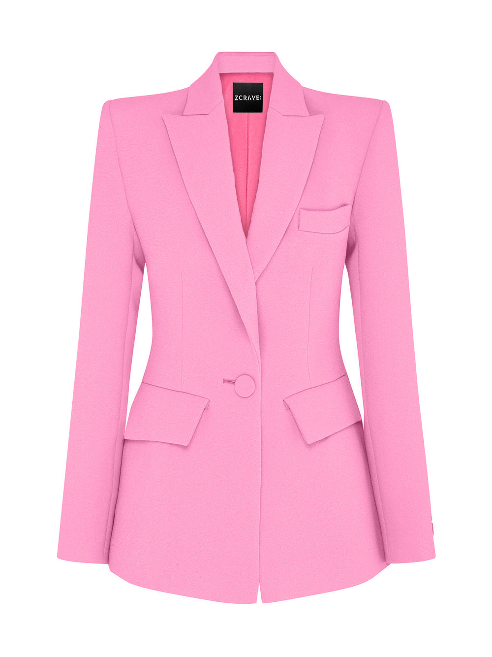 Pink Peaked Lapel Single Button Fitted Blazer and Pants Set 10