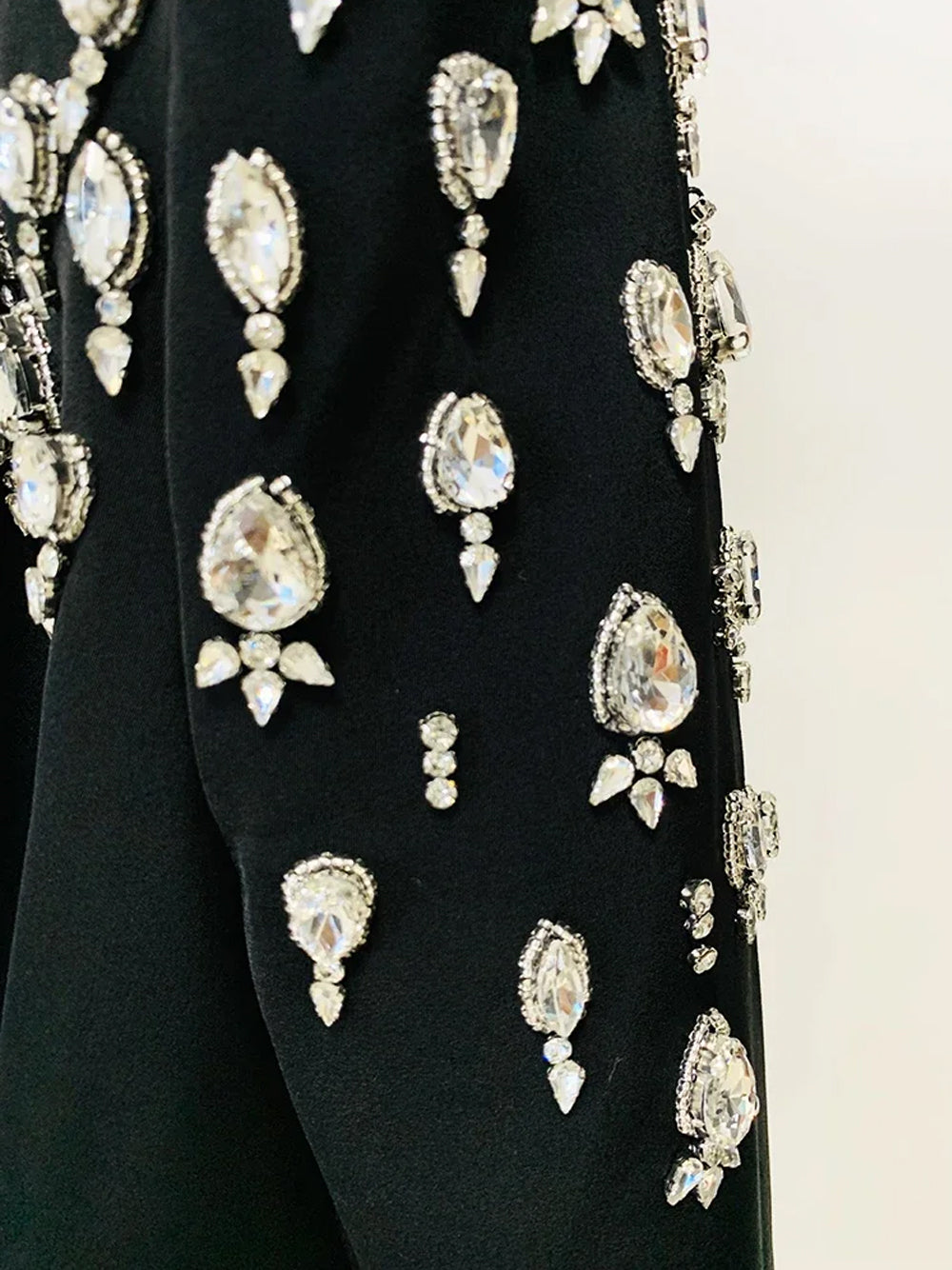 Black Peak Lapel Crystal Embellished Double-Breasted Blazer Mini Dress 10