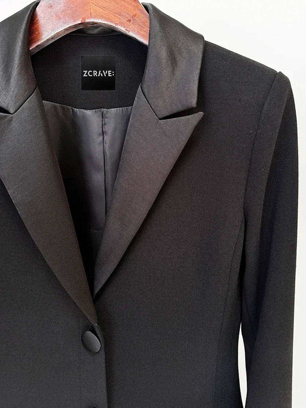 Black Notch Lapel Crystal Pocket Long Sleeve High Slit Blazer Maxi Dress 11