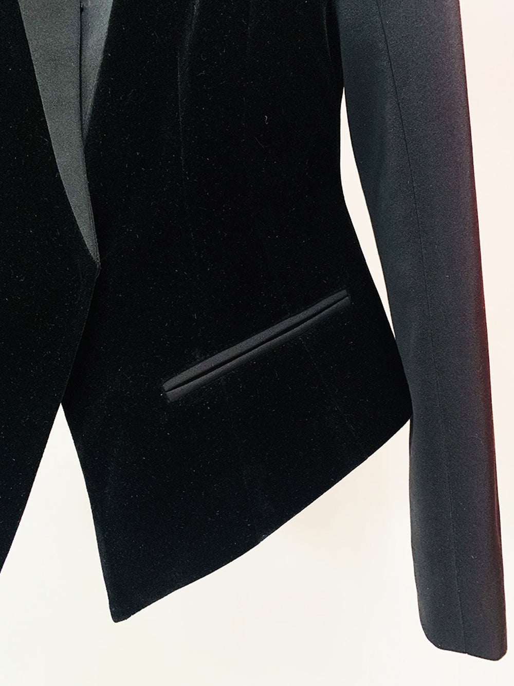 Black Velvet Panel Bustier Cut Structured Shoulder Fitted Blazer 4
