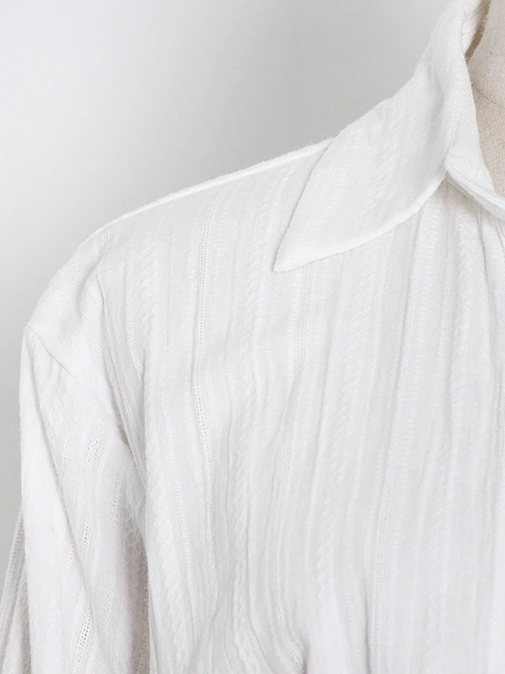 White Collared Long Sleeve Tie Front Wrap Shirt Dress