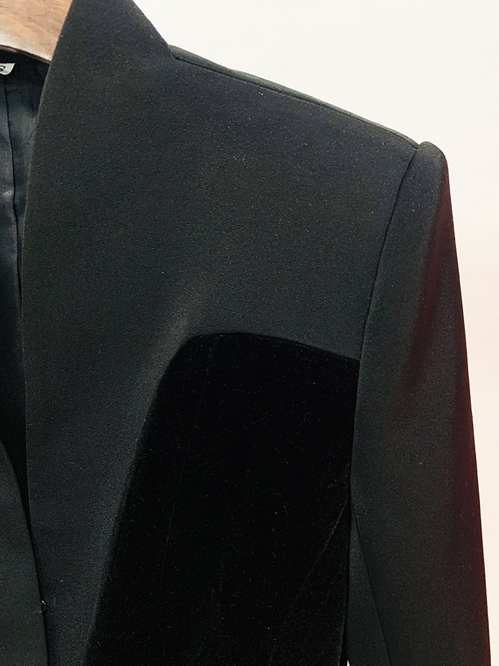 Black Velvet Panel Bustier Cut Structured Shoulder Fitted Blazer 5