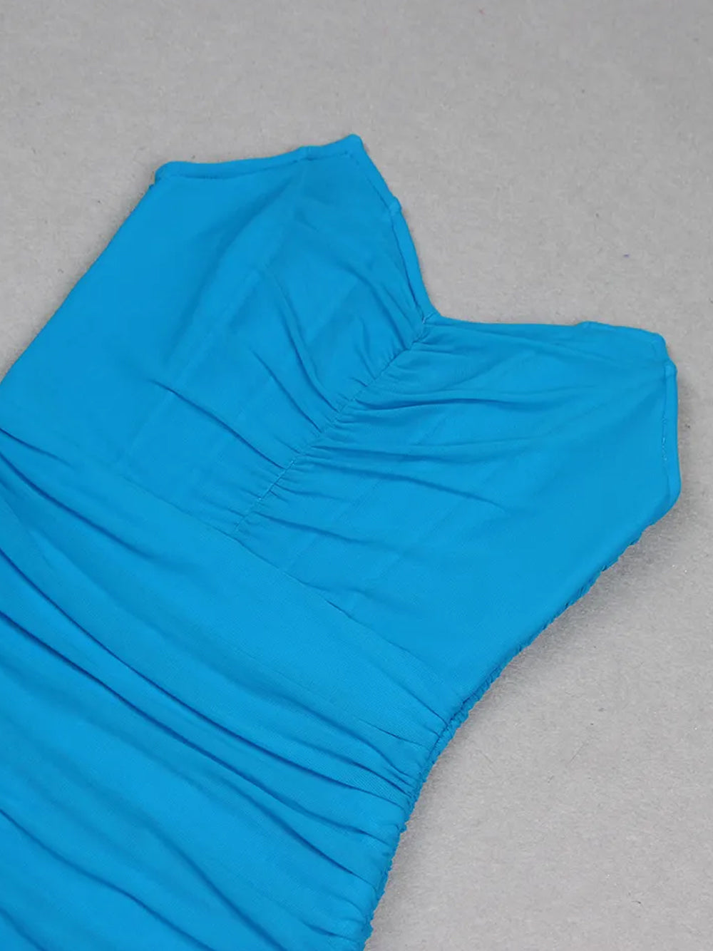 Blue Strapless Sweetheart Ruched Bodycon Midi Dress