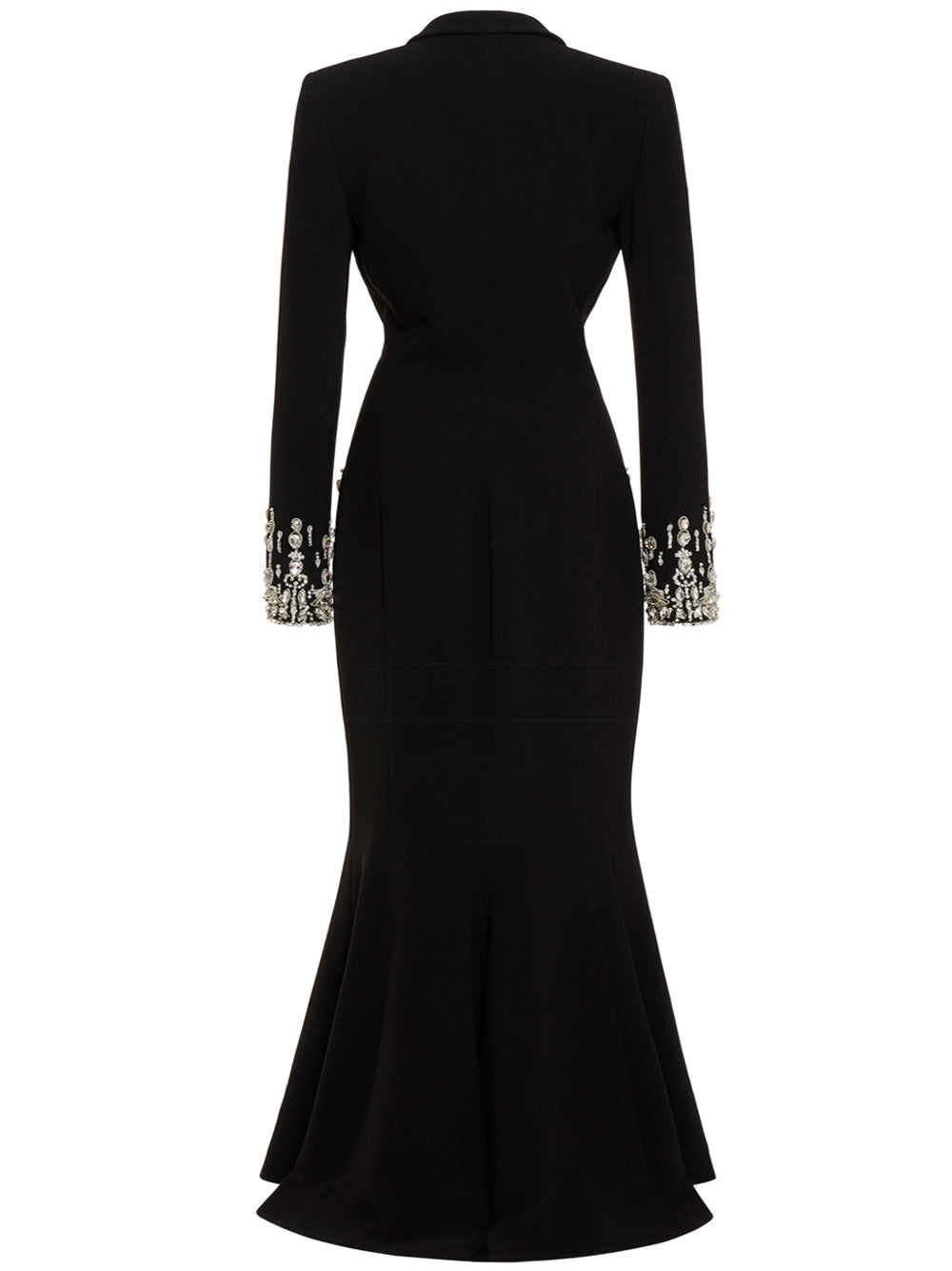 Black Notch Lapel Crystal Pocket Long Sleeve High Slit Blazer Maxi Dress 7