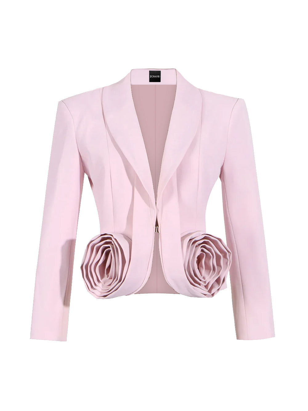 Pink Shawl Lapel Rosette Cropped Blazer Midi Skirt Set