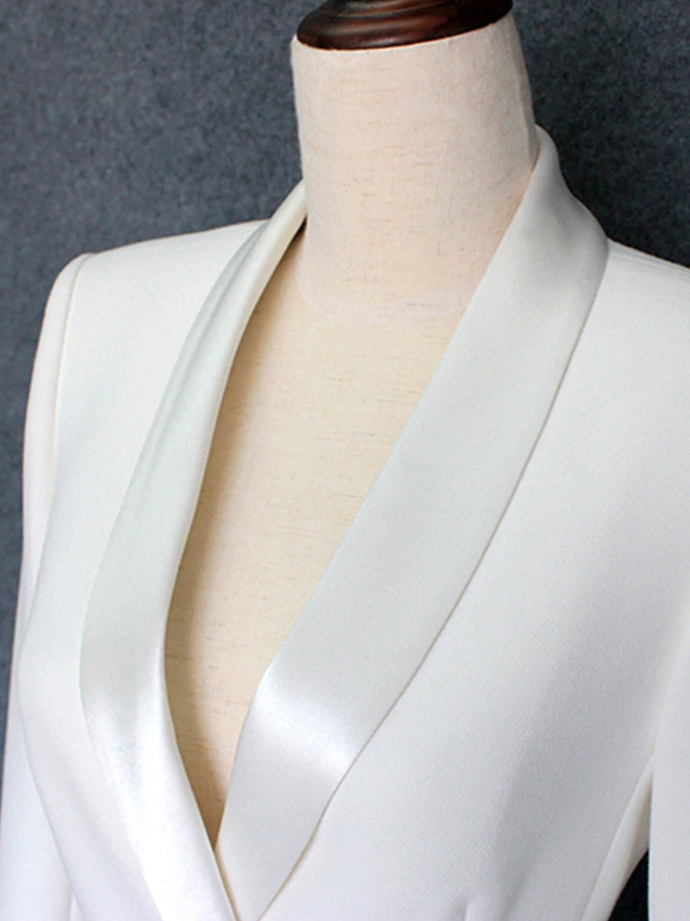 White Shawl Collar Double Breasted Long Sleeve Blazer Mini Dress 15