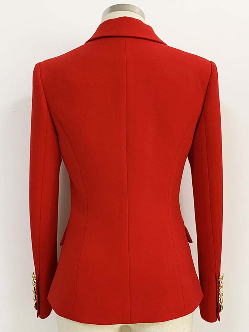 Red Peak Lapel Double Breasted Gold Button Tailored Blazer