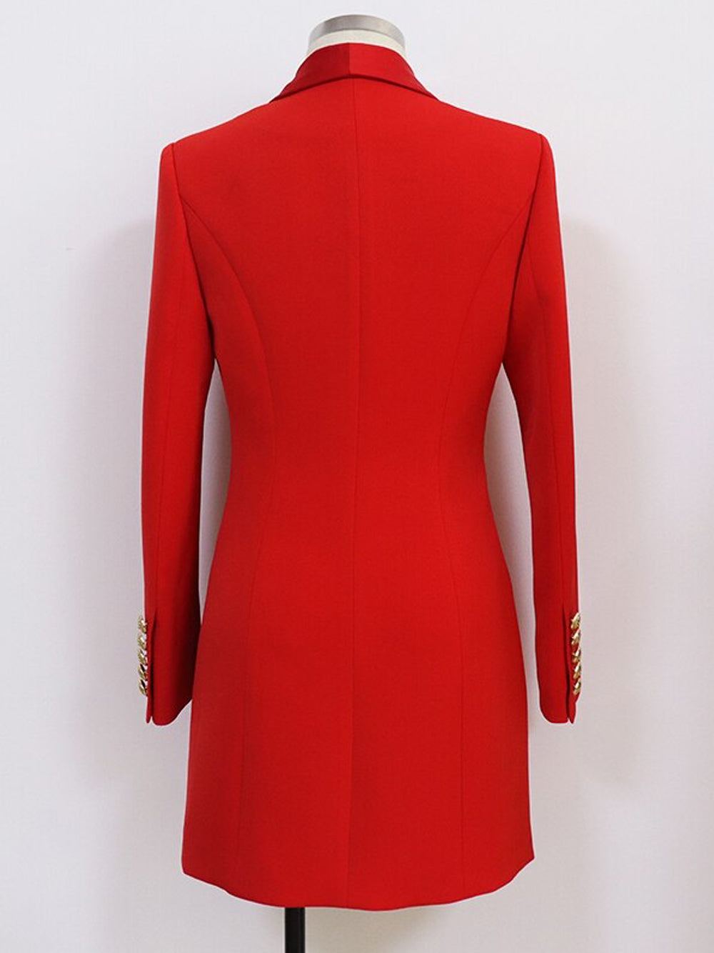 Red Shawl Collar Double Breasted Gold Button Blazer Dress