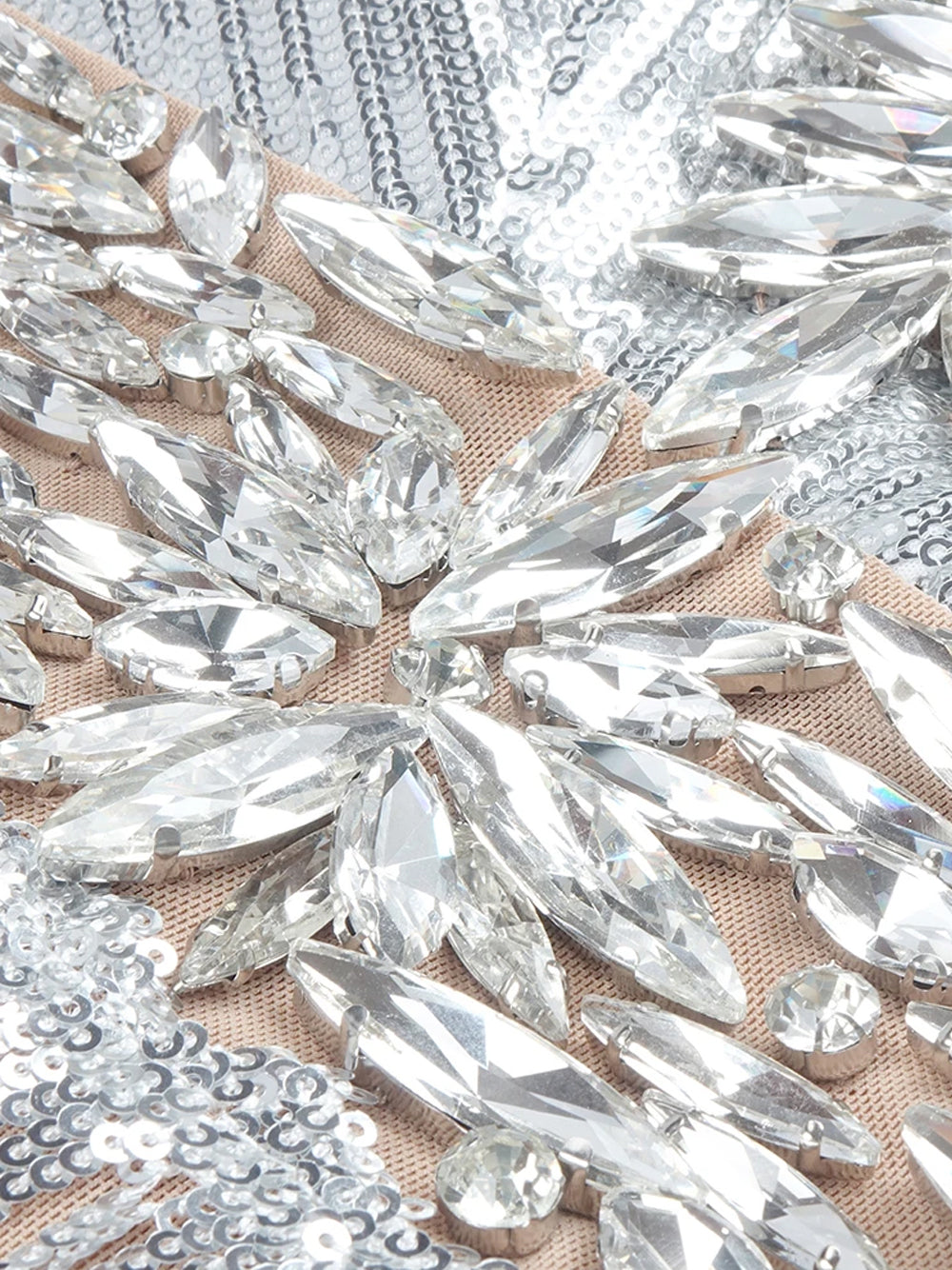 Silver V-Neck Rhinestone Sequin Fringe Tiered Bodycon Mini Dress 6