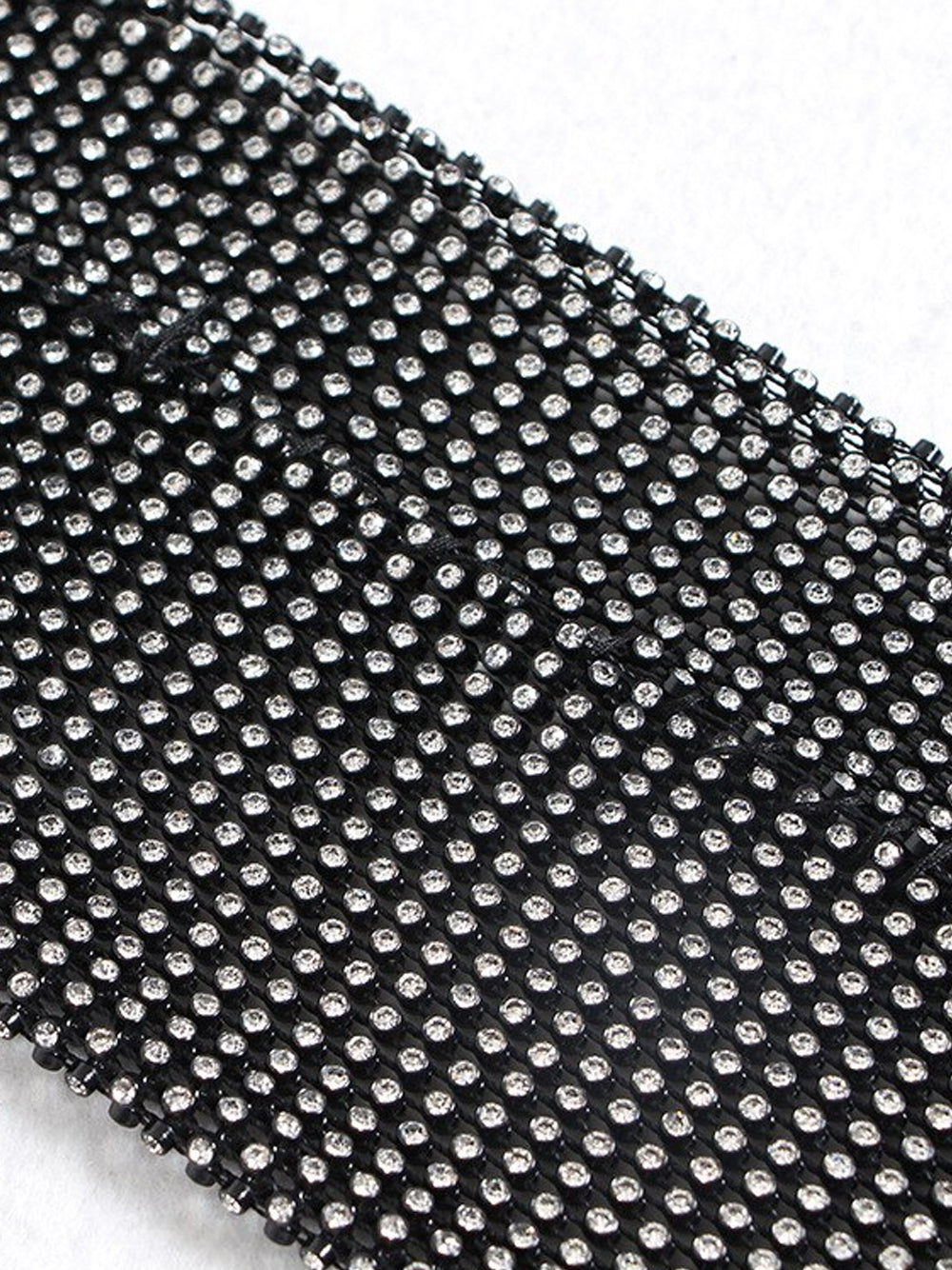 Black Peak Lapel Rhinestone Mesh Sleeve Pocket Square Blazer 10