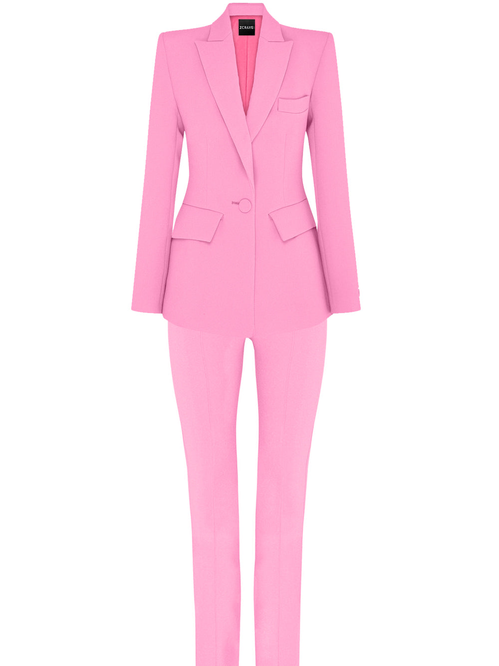 Pink Peaked Lapel Single Button Fitted Blazer and Pants Set 9