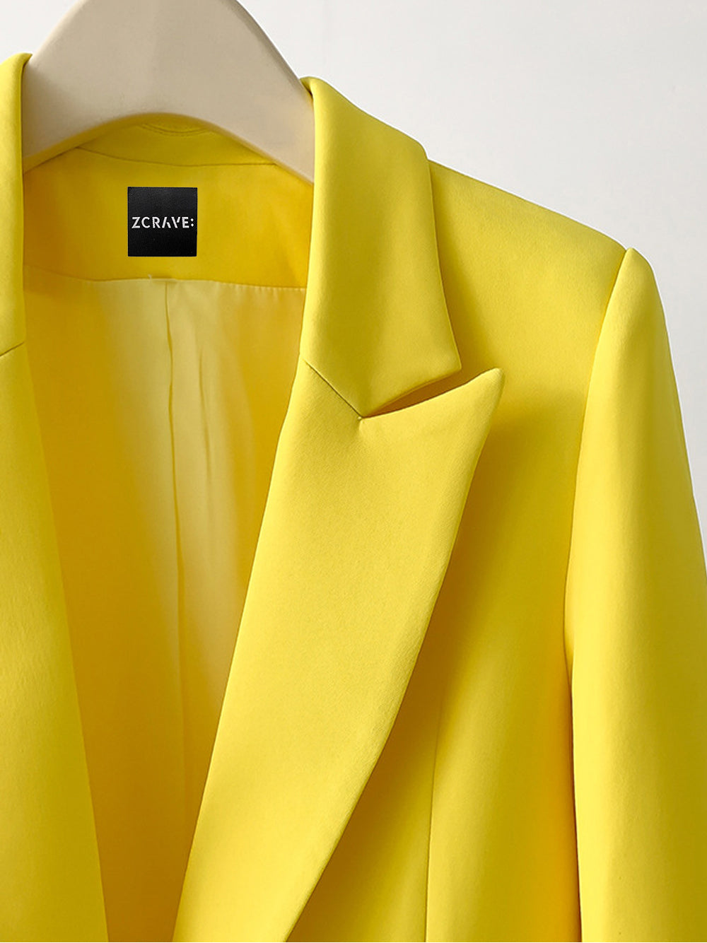 Yellow Peak Lapel Feather Trim Cuff Single Button Blazer