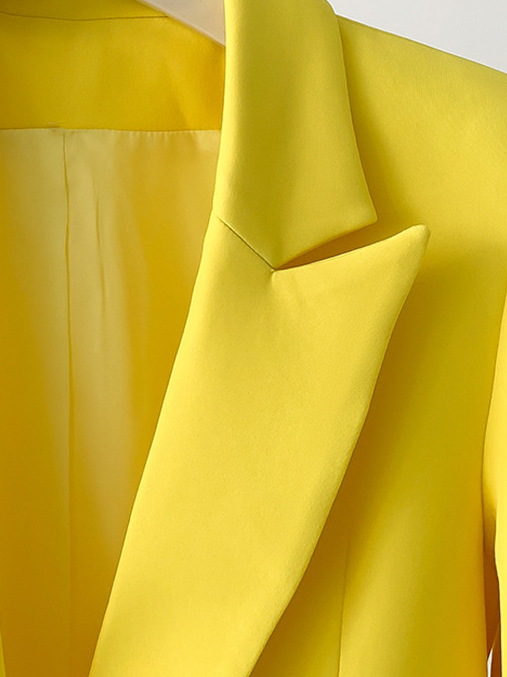 Yellow Peak Lapel Feather Trim Cuff Single Button Blazer