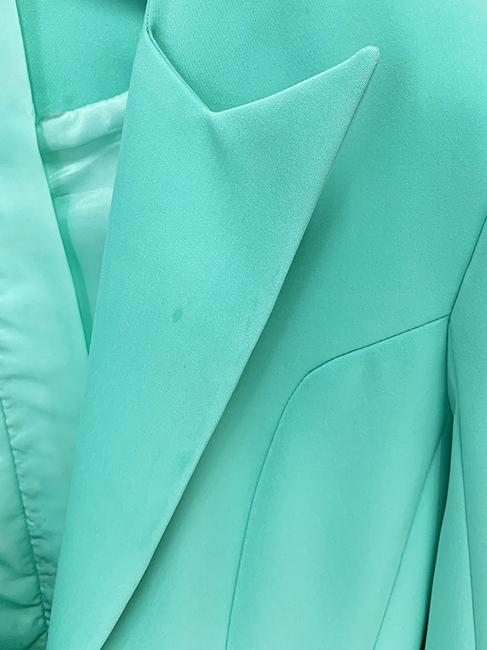 Turquoise Peak Lapel Single Button Long Sleeve Blazer Dress 10