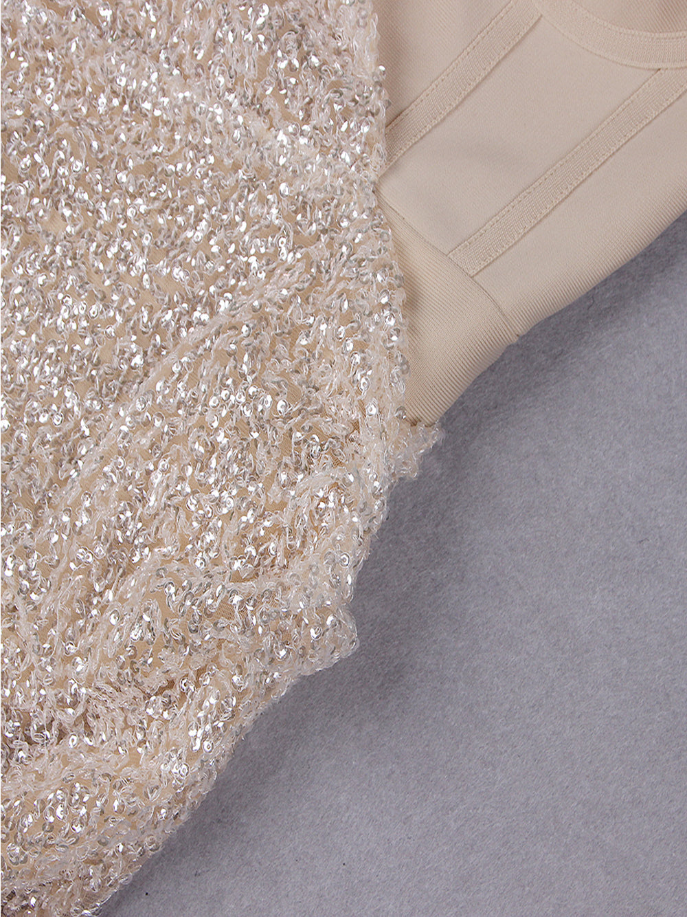 Beige One-Shoulder Sequin Long Sleeve Bodycon Mini Dress