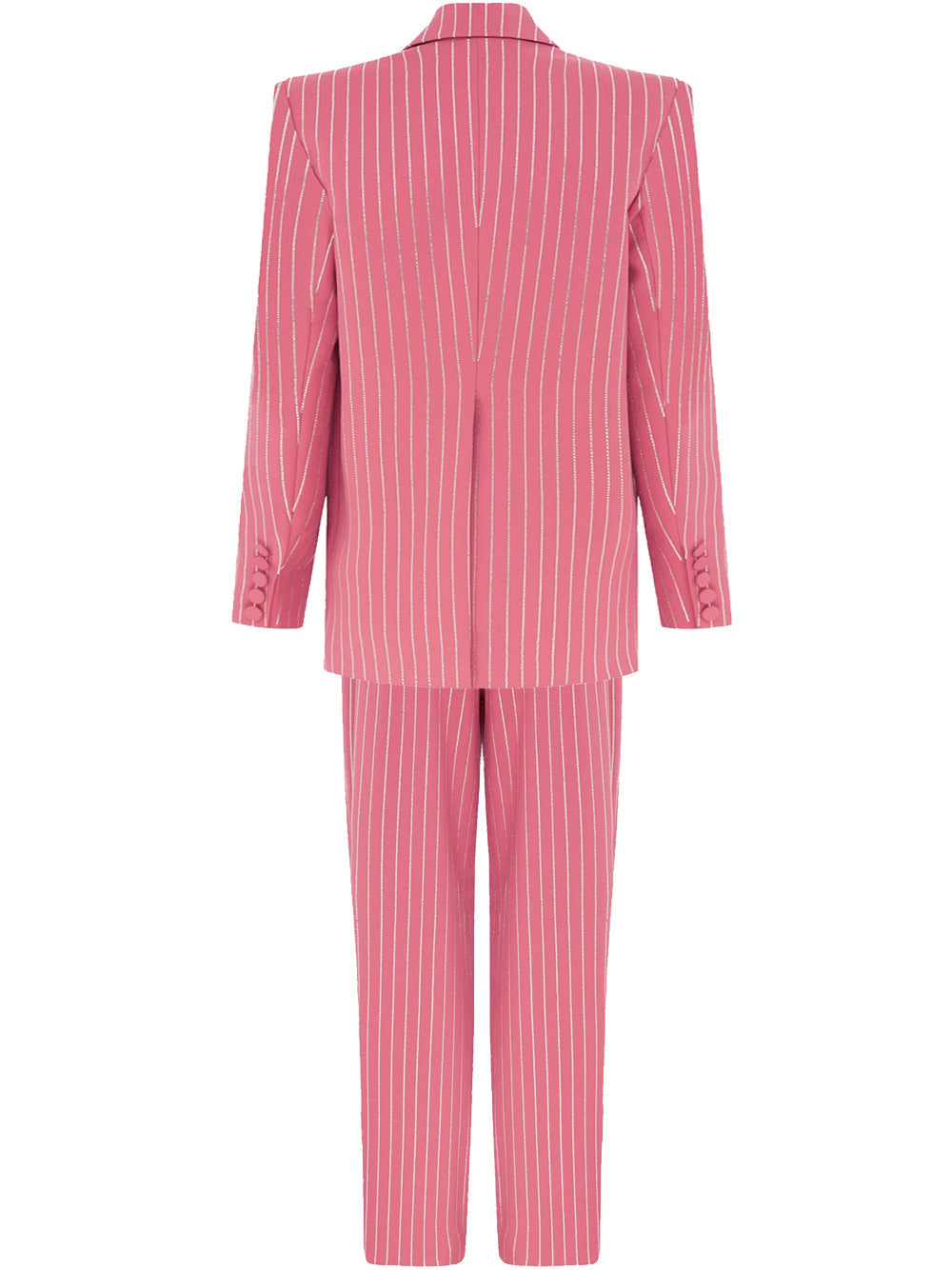 Pink Peak Lapel Rhinestone Pinstripe Oversized Blazer And Pants Set 11