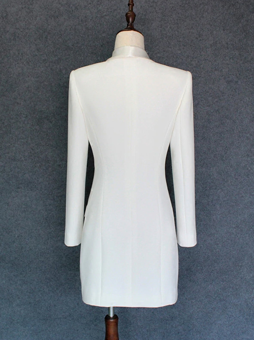 White Shawl Collar Double Breasted Long Sleeve Blazer Mini Dress 14