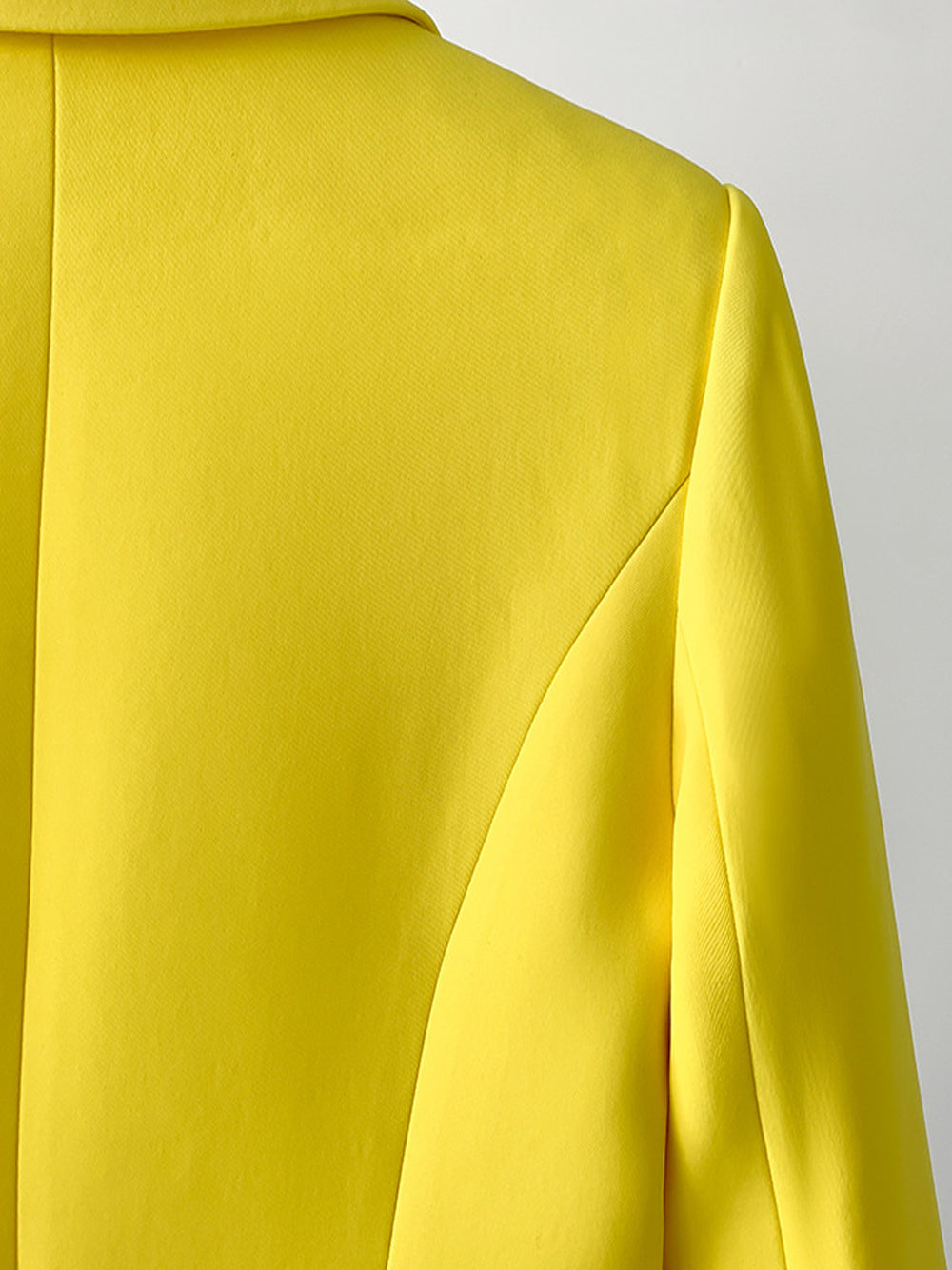 Yellow Peak Lapel Feather Trim Cuff Single Button Blazer