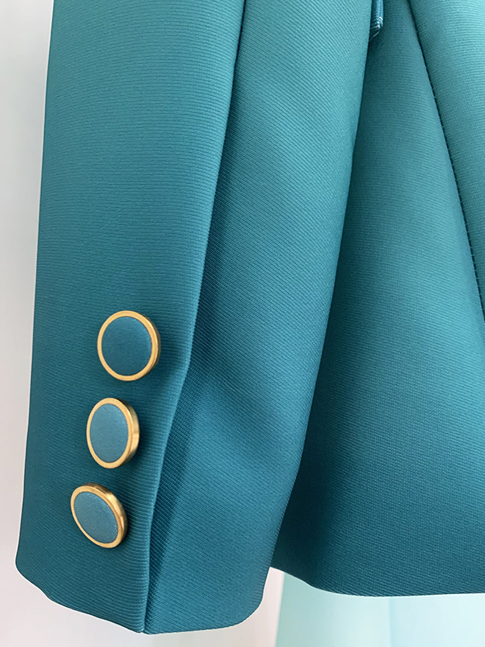 Blue Peak Lapel Ombre Single-Button Blazer and Flared Trousers Set 12