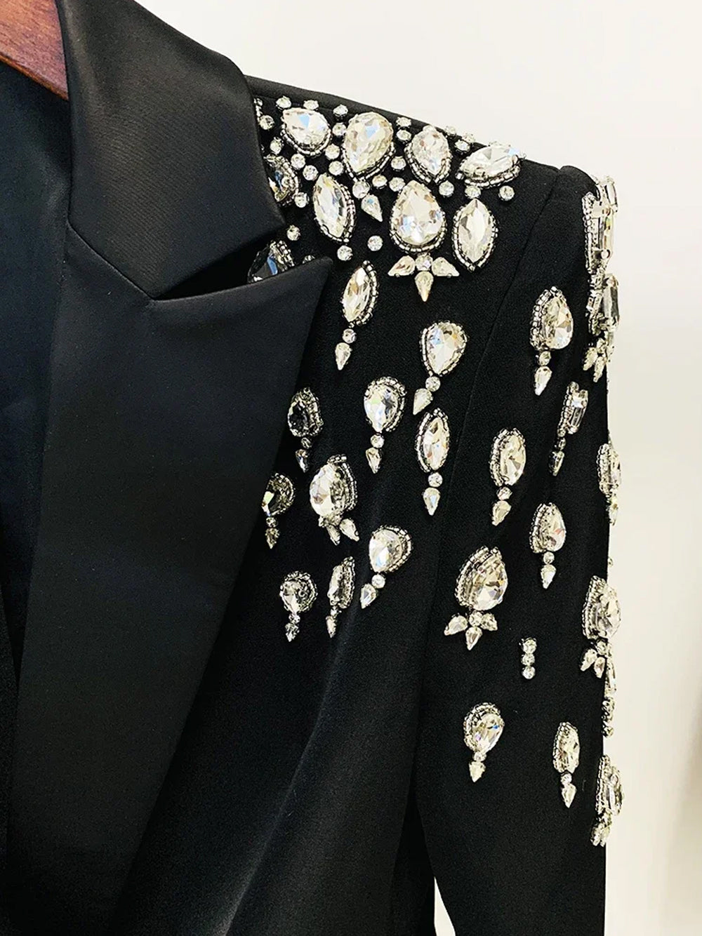 Black Peak Lapel Crystal Embellished Double-Breasted Blazer Mini Dress 11