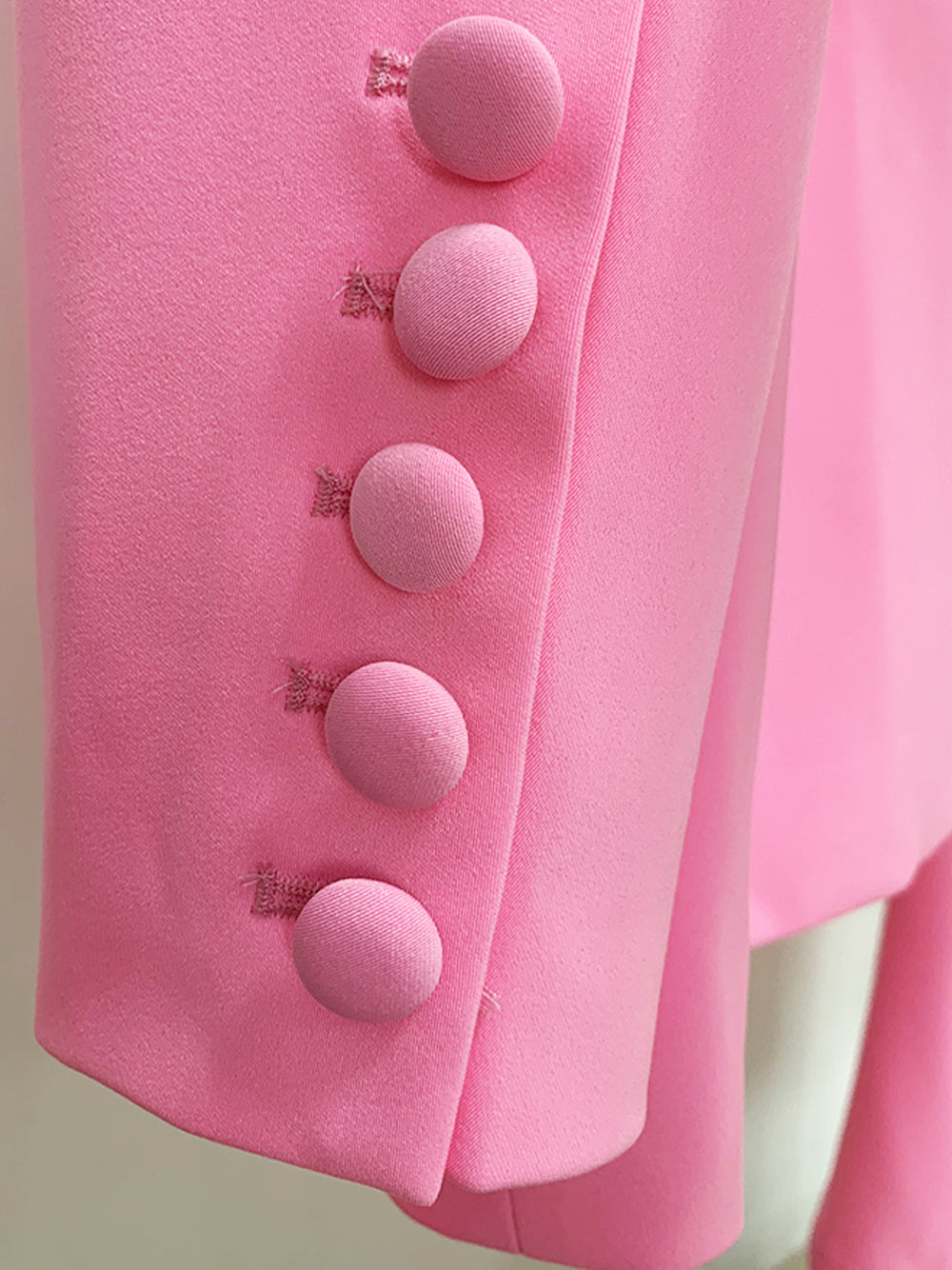 Pink Peaked Lapel Single Button Fitted Blazer and Pants Set 14