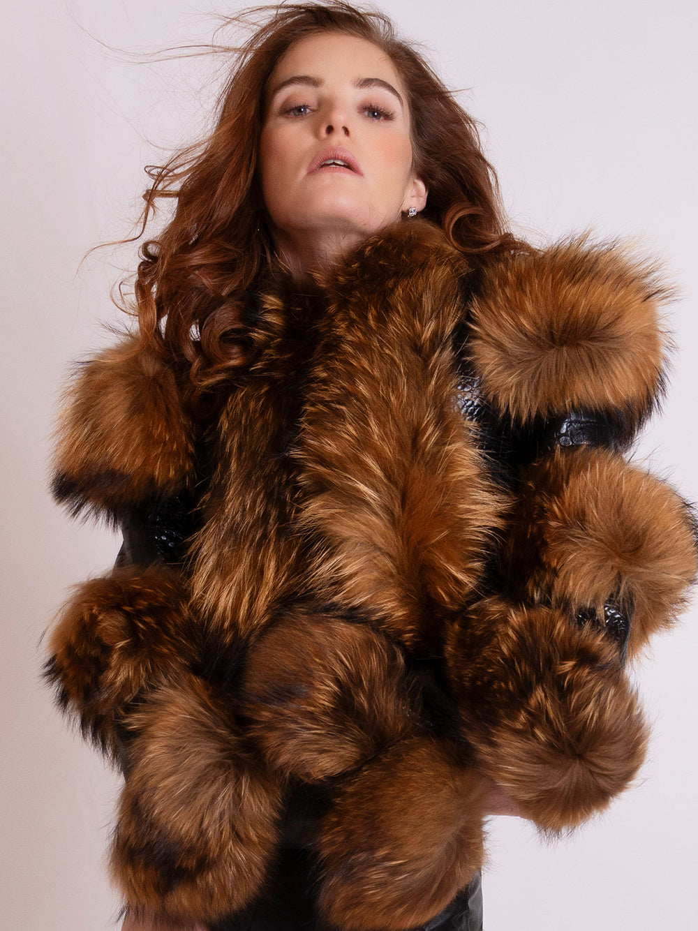 Black Brown Faux Fur Leather Panel Long Sleeve Cropped Jacket 3