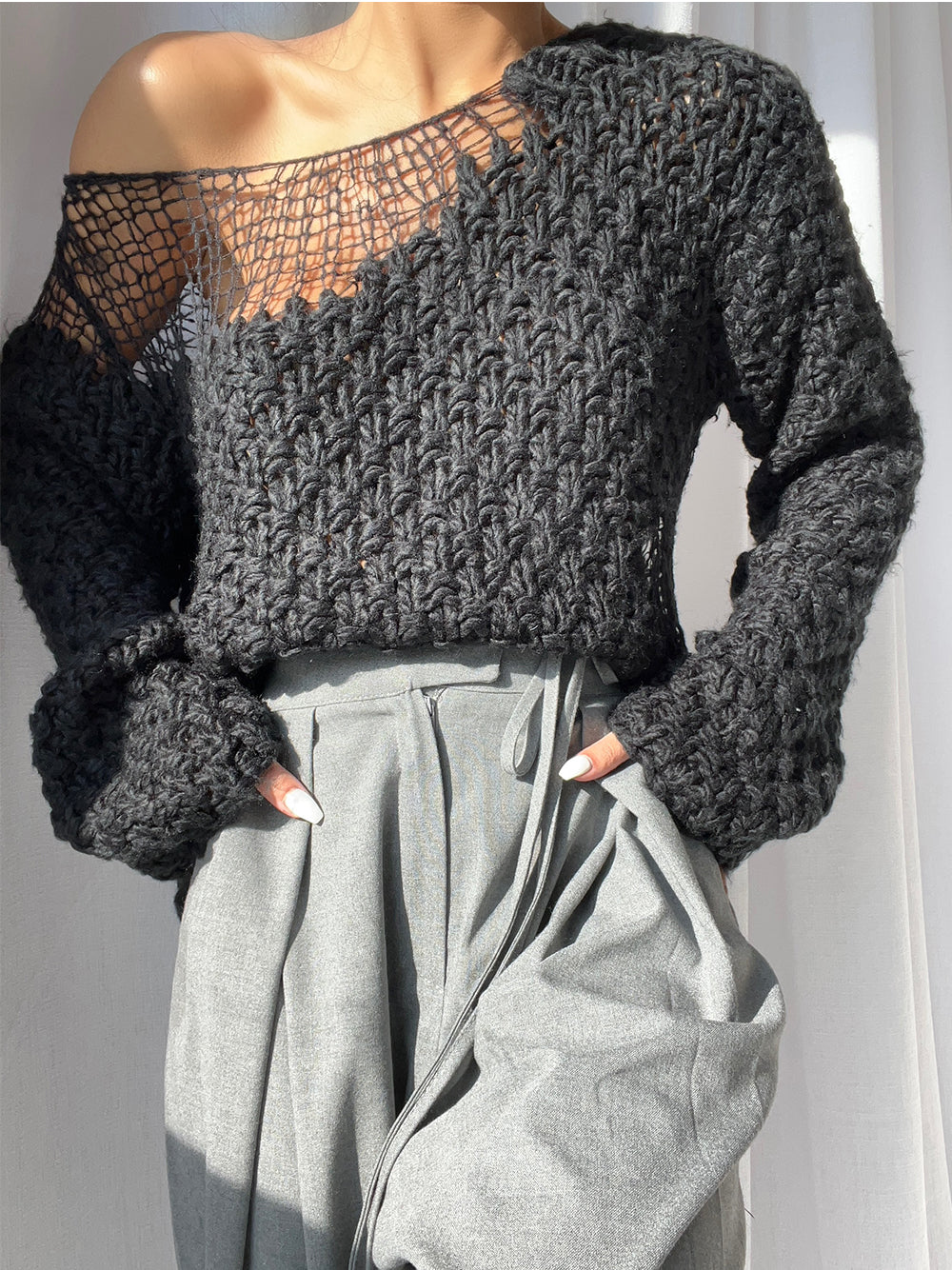 Boat Neck Chunky Hand Knit Oversized Sweater 7
