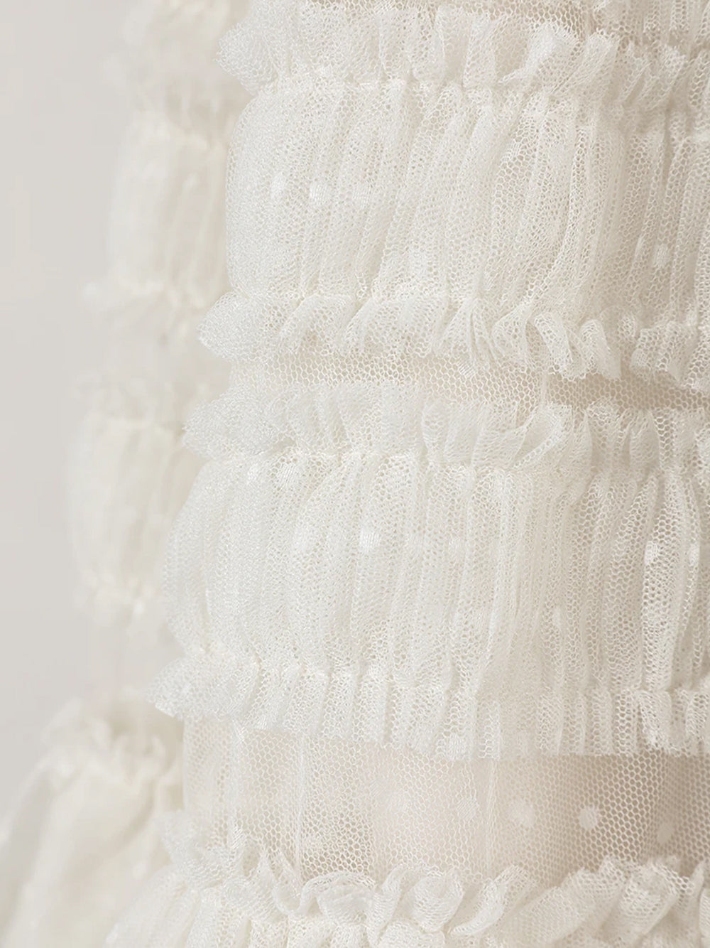 Ivory Round Neck Short Sleeve Tiered Ruffle Tulle A-Line Maxi Dress