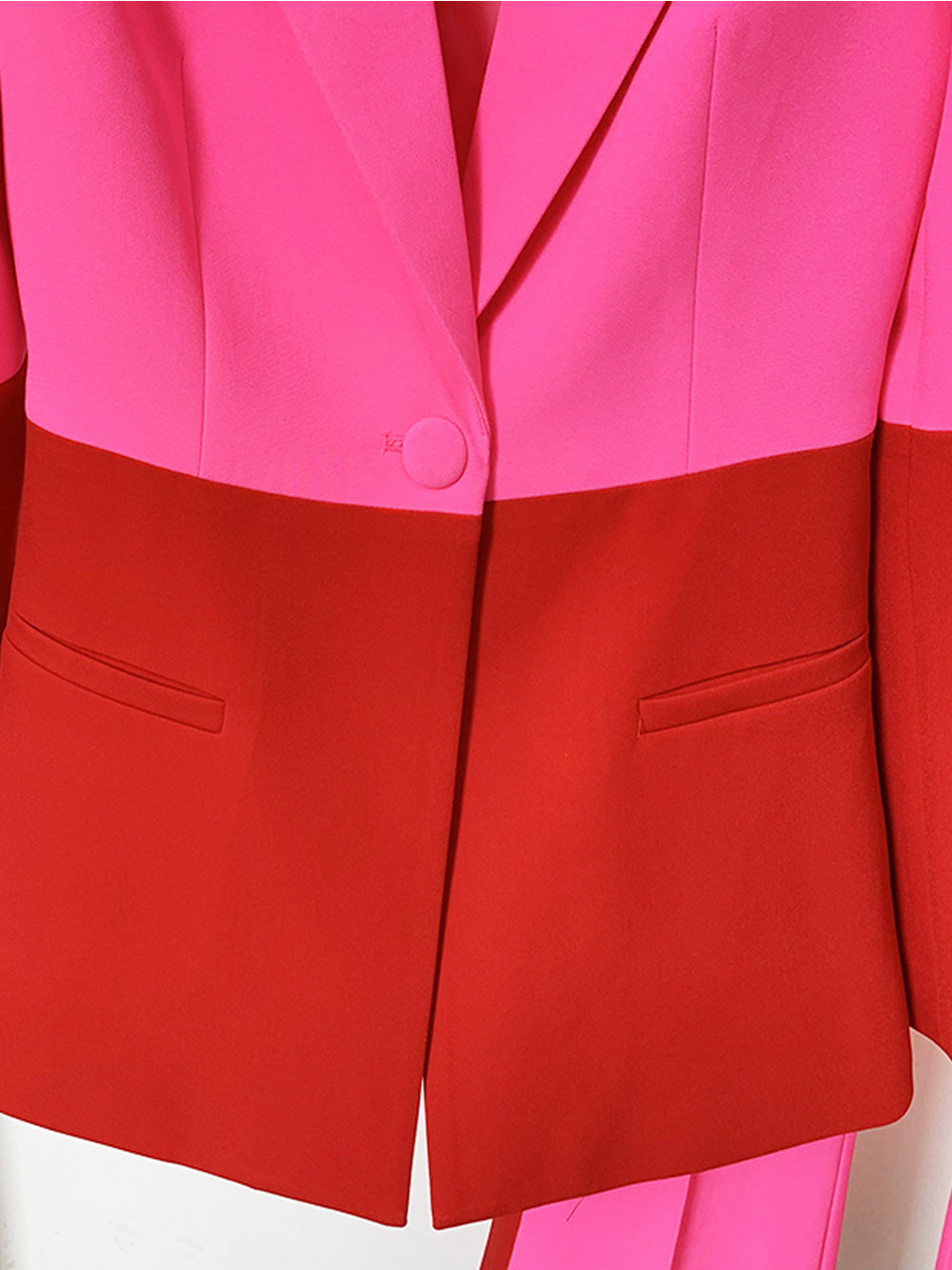 Fuchsia Peak Lapel Color-Block Button Cuff Blazer and Pants Set 11