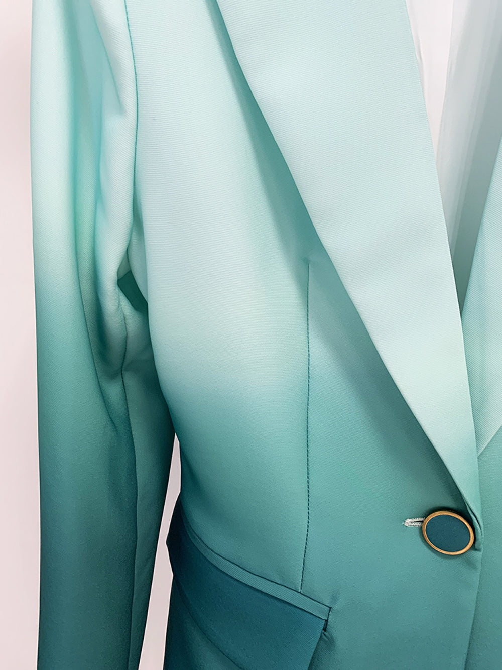 Blue Peak Lapel Ombre Single-Button Blazer and Flared Trousers Set 10