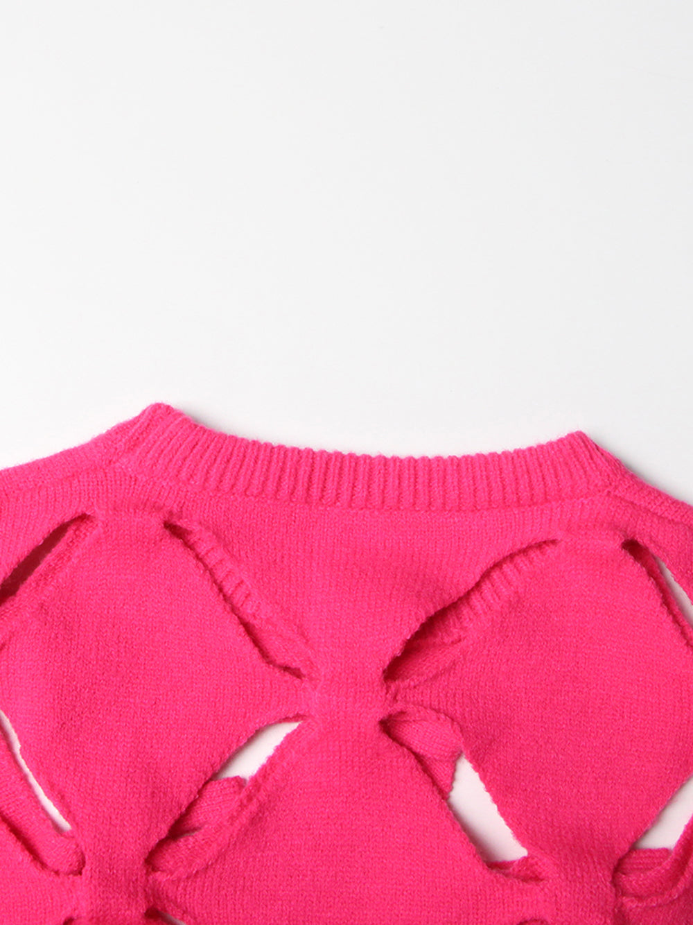 Fuchsia Round Neck Bow Cutout Long Sleeve Knit Sweater