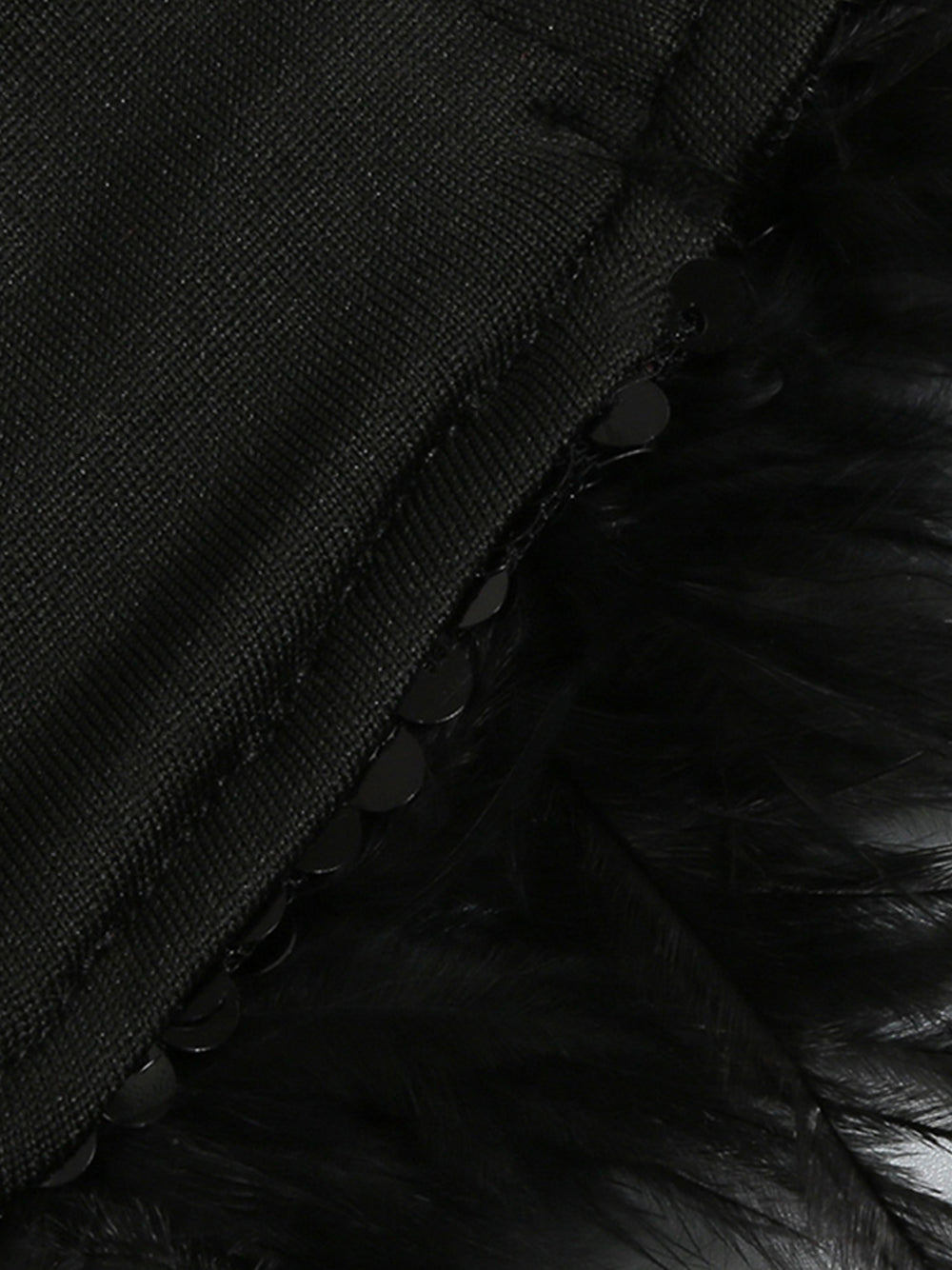 Black One Shoulder Sequin Feather Hem Long Sleeve Bodycon Mini Dress