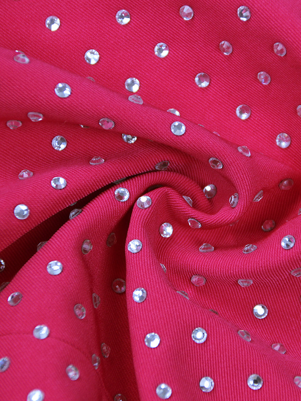 Fuchsia Notch Lapel Rhinestone Blazer Bralette Flared Pants Set 16
