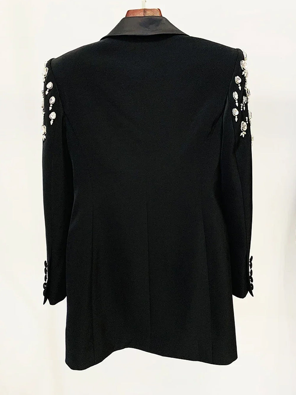 Black Peak Lapel Crystal Embellished Double-Breasted Blazer Mini Dress 6