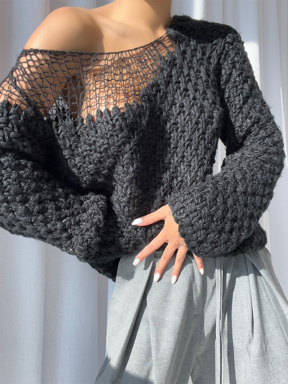 Boat Neck Chunky Hand Knit Oversized Sweater 8