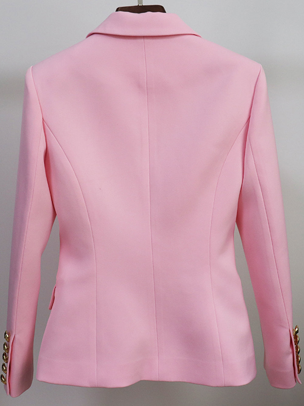 Pink Peak Lapel Gold Button Double Breasted Fitted Blazer 13