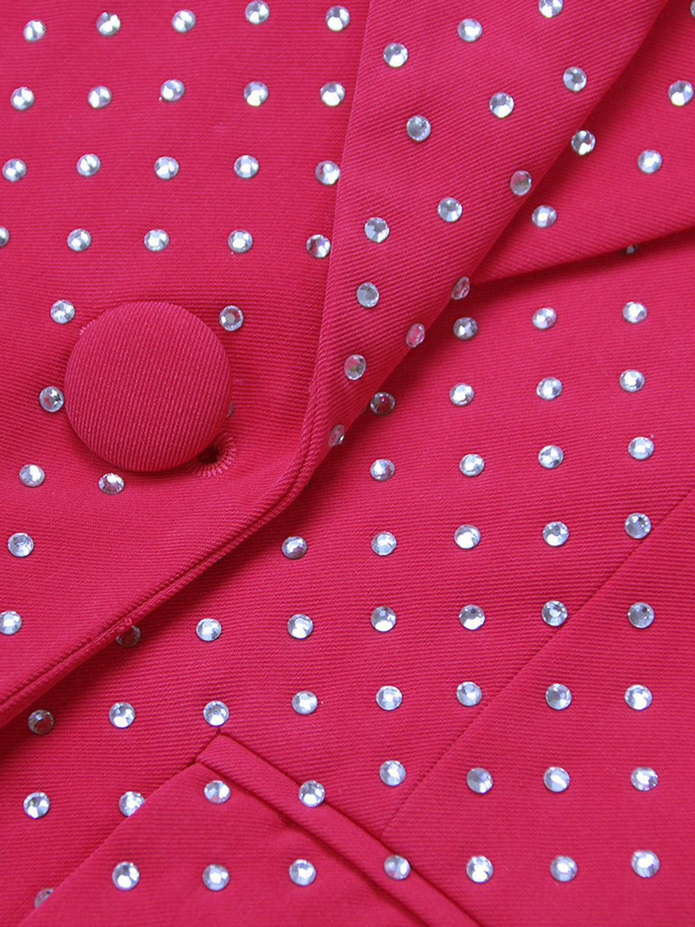 Fuchsia Notch Lapel Rhinestone Blazer Bralette Flared Pants Set 11