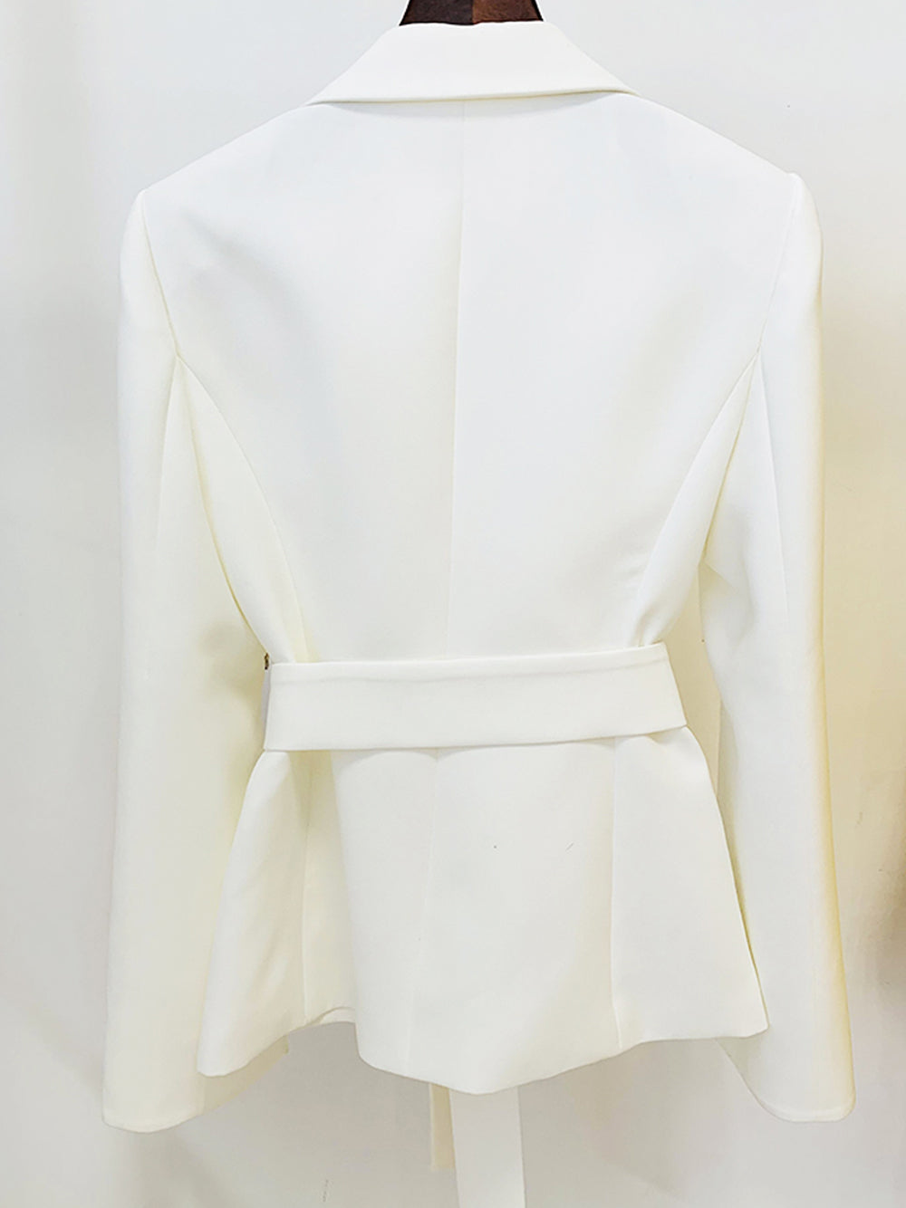 White Peak Lapel Rhinestone Embellished Belted Split Sleeve Blazer 7