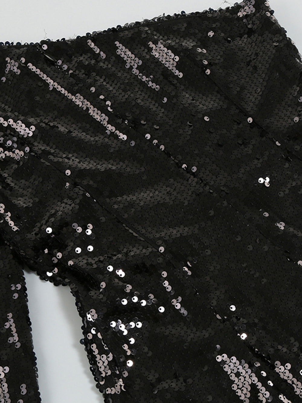 Black One Shoulder Sequin Feather Hem Long Sleeve Bodycon Mini Dress