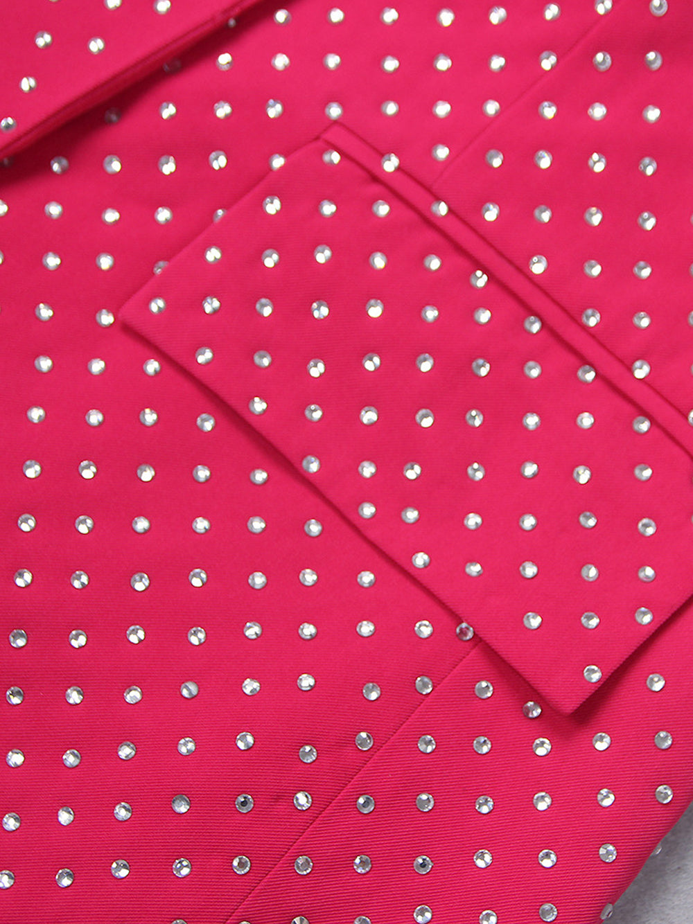 Fuchsia Notch Lapel Rhinestone Blazer Bralette Flared Pants Set 12