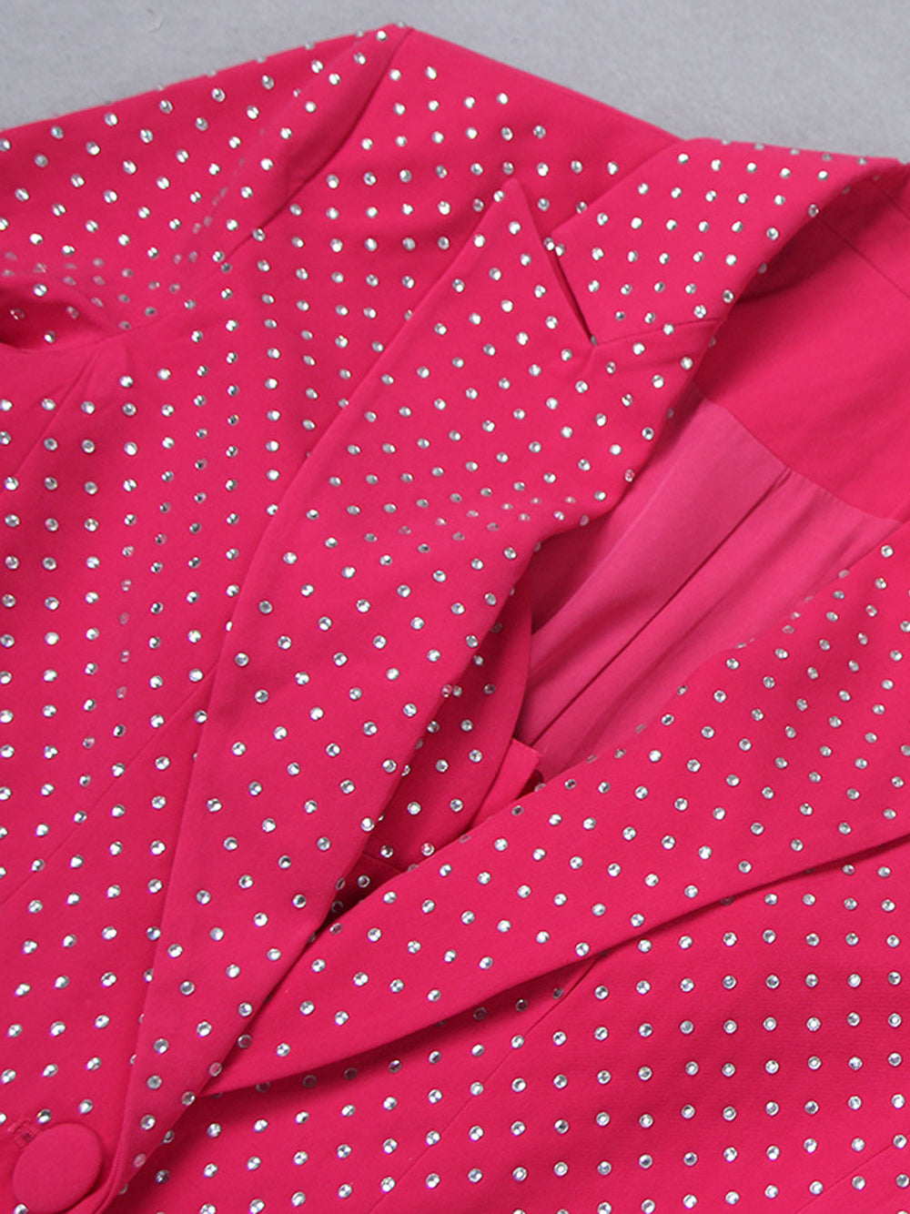 Fuchsia Notch Lapel Rhinestone Blazer Bralette Flared Pants Set 10