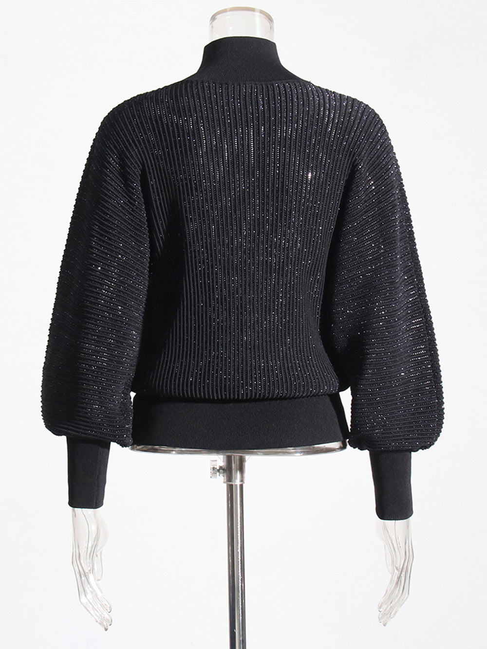Black Turtleneck Metallic Ribbed-Knit Long Sleeve Sweater 7